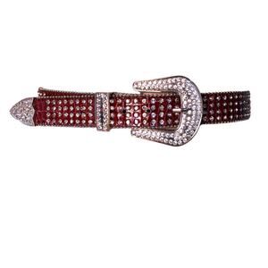 Vintage 80s Volup Rodeo Cowgirl Western Red Leather Rhinestone Encrusted Belt